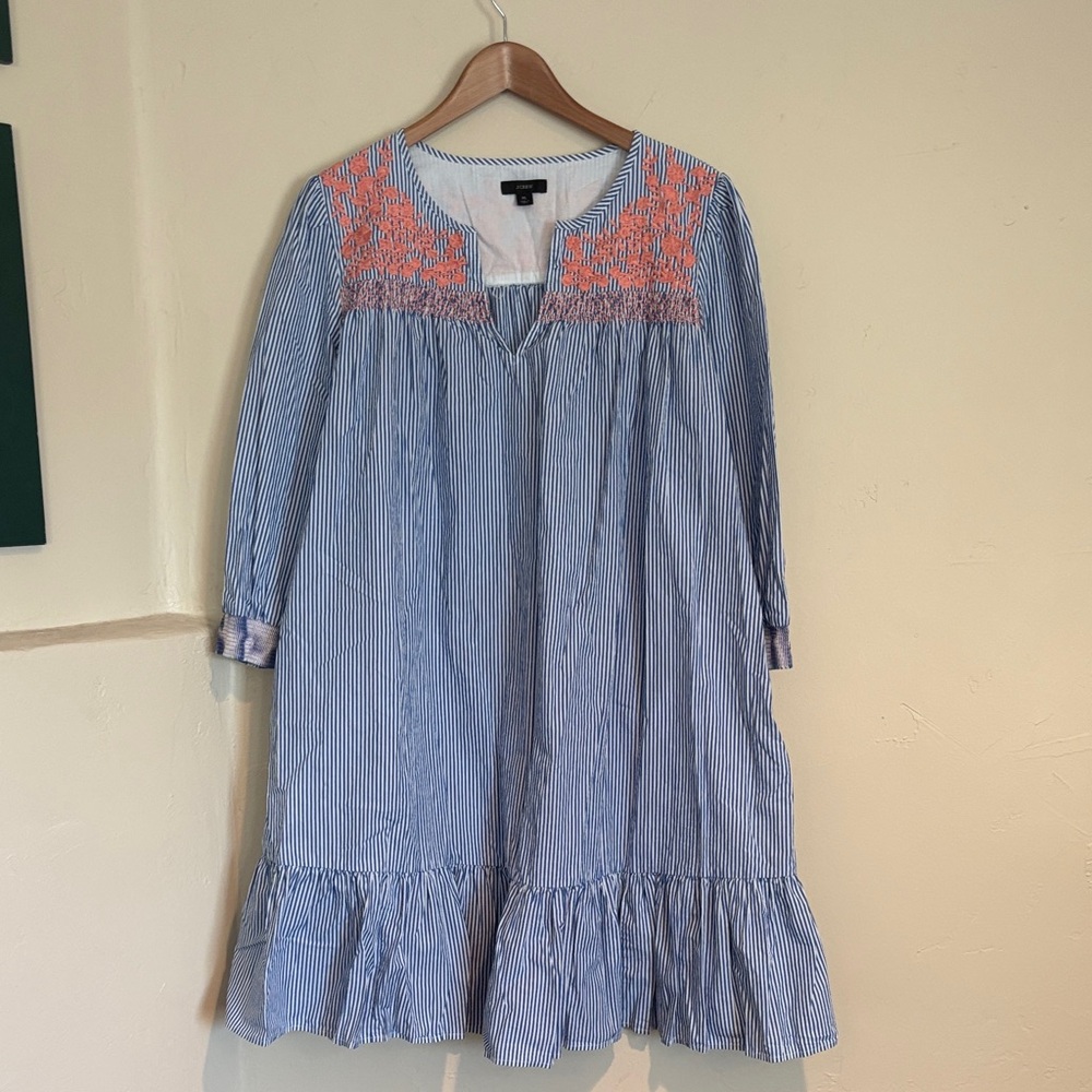 J. Crew Blue and Pink Embroidered Dress